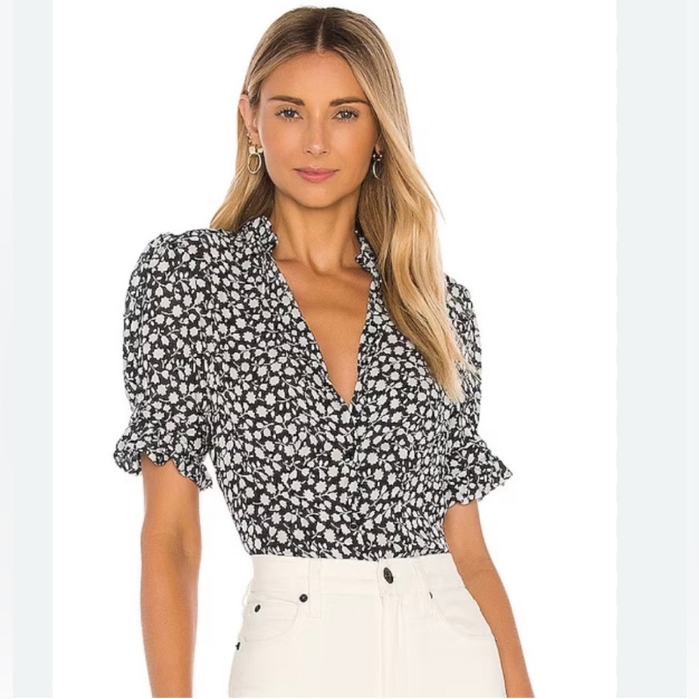 Selkie Monochrome Floral Puff Sleeve Blouse